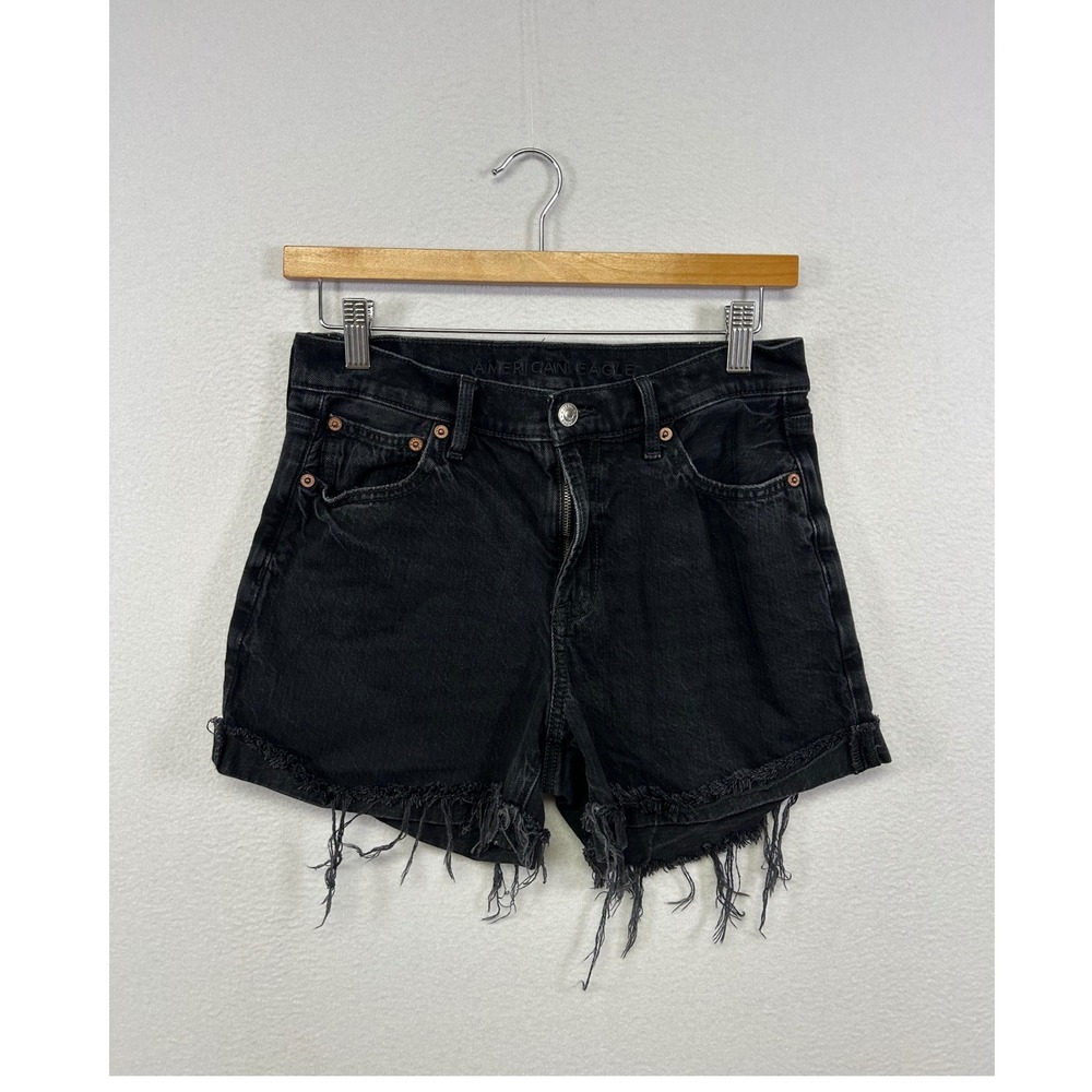 American Eagle Grunge Edgy Womens 0 Black Strigid High Rise Frayed Denim Shorts